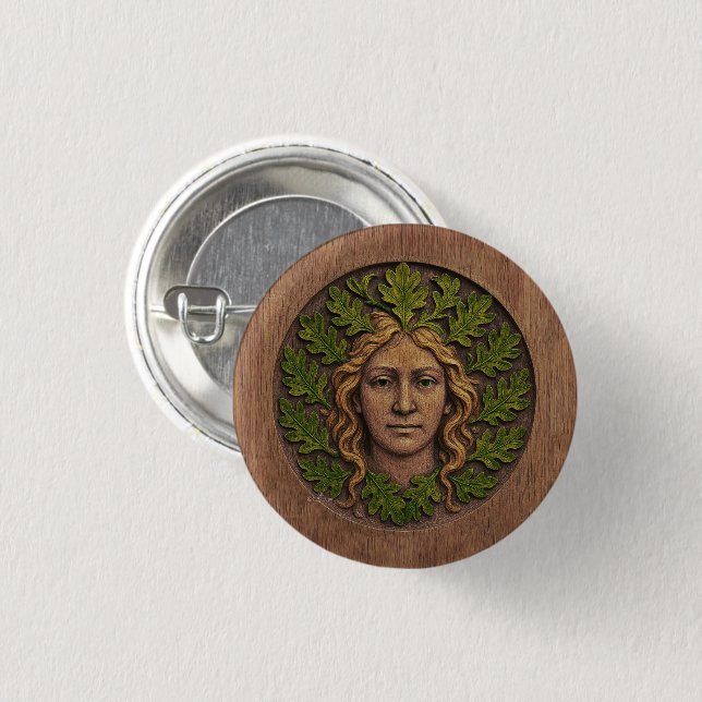 Green Woman - Wood 3 Cm Round Badge (Front & Back)
