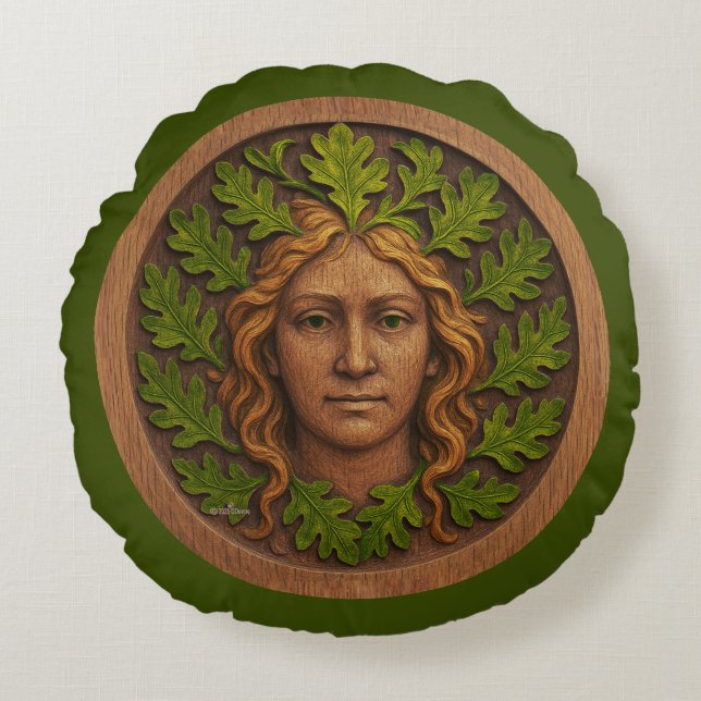 Green Woman - Wood Round Cushion (Front)