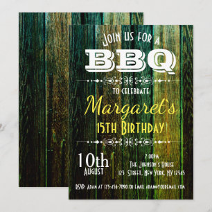 Green Wood BBQ Birthday Party Invite