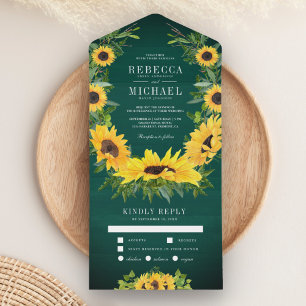 Green Wood Country Sunflowers Garland Wedding All In One Invitation