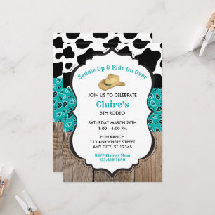 Green Wood Cowprint Rodeo Wild West Birthday Invitation