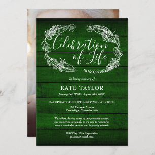 Green Wood Funeral Celebration of Life Photo Invitation