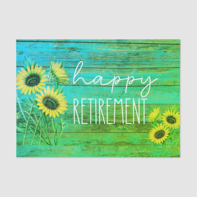 Green Wood Sunflowers Happy Retirement Tissue Paper (Front)