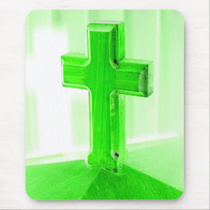 Green wooden cross photograph image church mouse mat