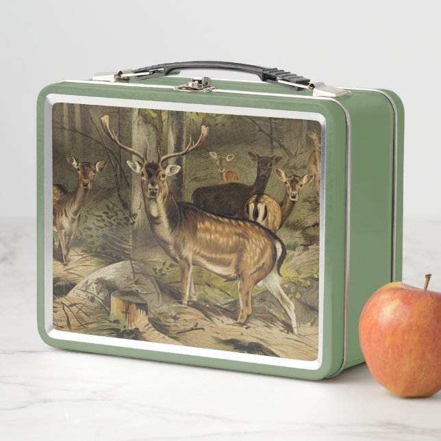 Green Wooden Deer Rustic Country Personalised Metal Lunch Box (In Situ)