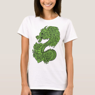 green wooden dragon design t-shirt