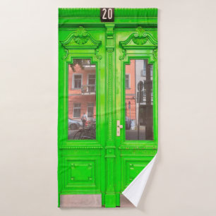 GREEN WOODEN GLASS DOOR BATH TOWEL