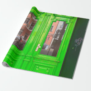 GREEN WOODEN GLASS DOOR WRAPPING PAPER
