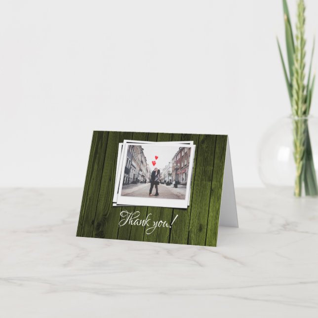 Green Wooden Photo Thank You Cards (Front)