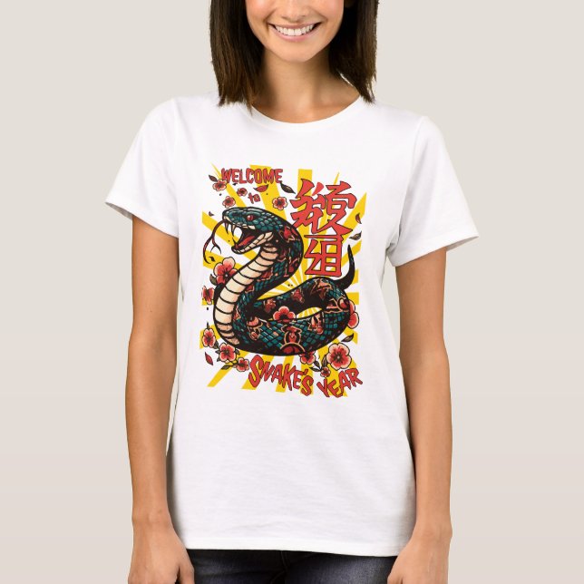 Green wooden snake anime style - Chinese New Year T-Shirt (Front)