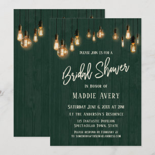 Green Wooden Wall w/ Edison Lights Bridal Shower Invitation
