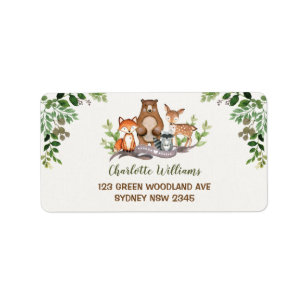 Green Woodland Baby Animals Forest Return Address Label