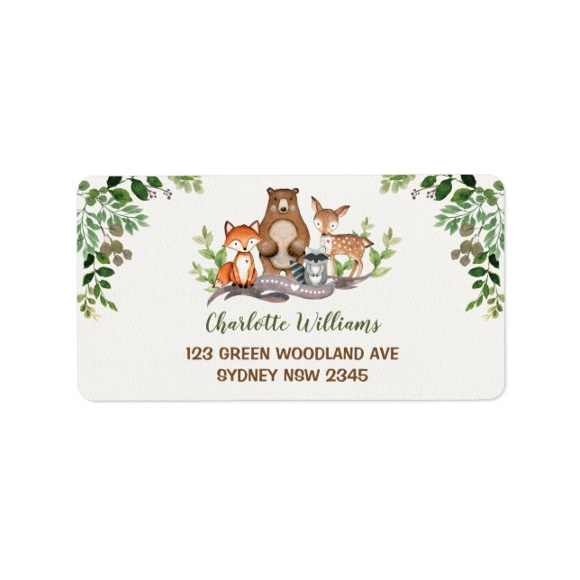 Green Woodland Baby Animals Forest Return Address Label (Front)