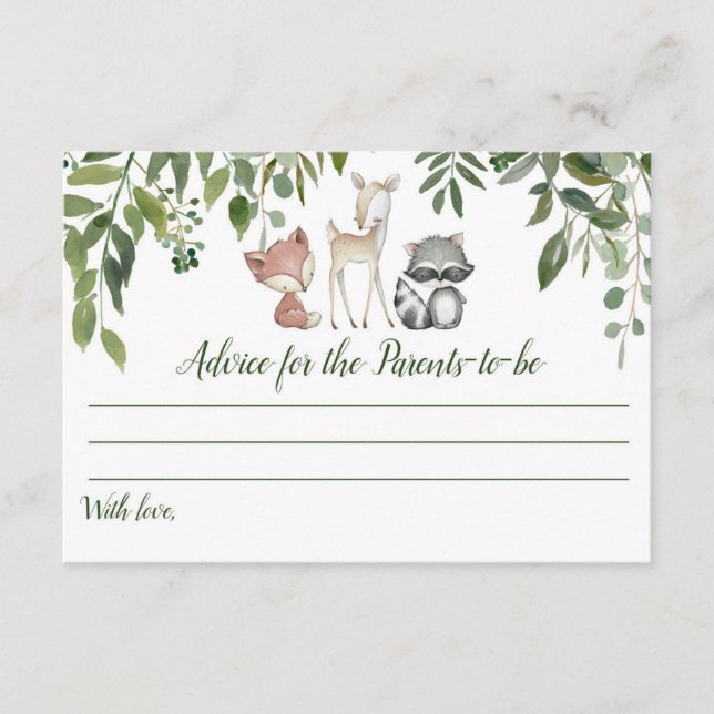 Green Woodland Baby Shower Advice for Parents Card (Front)