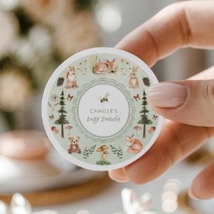 Green Woodland Baby Shower Favor Round Sticker