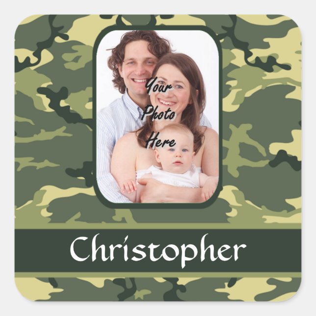 Green woodland camouflage square sticker (Front)