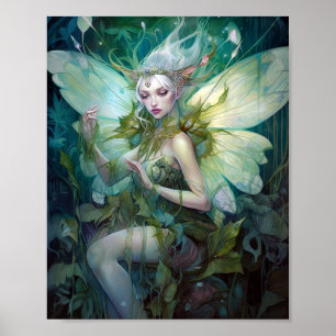 Green Woodland Fairy Fantasy Art Poster
