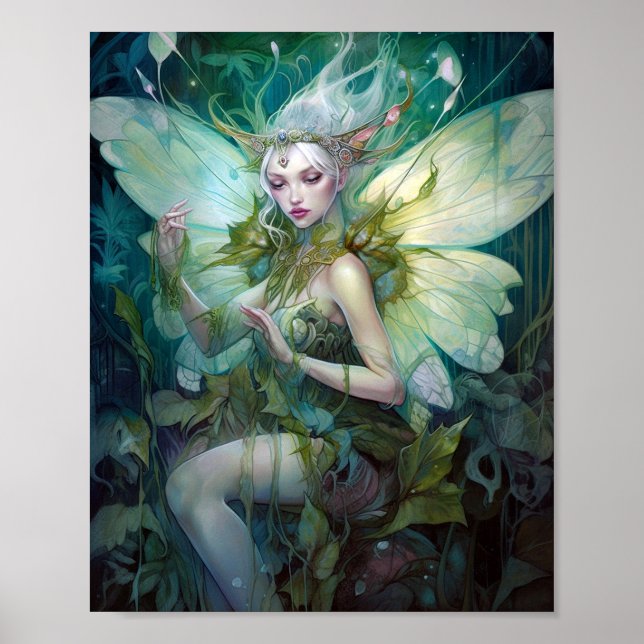 Green Woodland Fairy Fantasy Art Poster (Front)