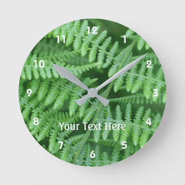 Green Woodland Ferns Pattern Nature Round Clock (Front)