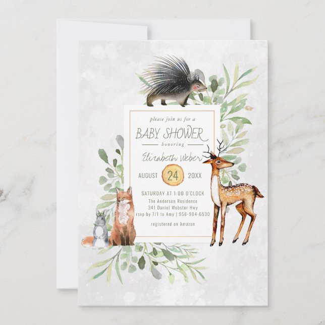 Green Woodland Forest Baby Shower Invitation (Front)