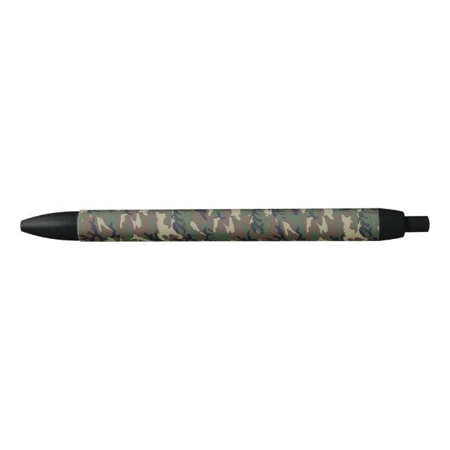 Green Woodland Military Camouflage Pattern Black Ink Pen (Front)
