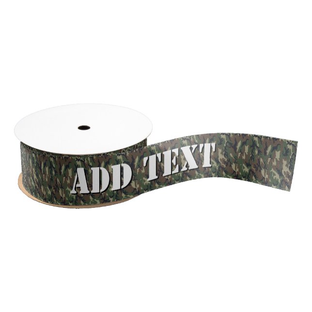 Green Woodland Military Camouflage Pattern Grosgrain Ribbon (Spool)