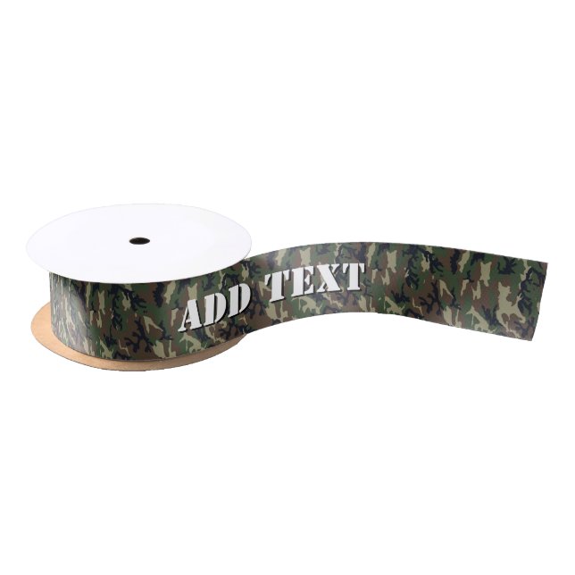 Green Woodland Military Camouflage Pattern Satin Ribbon (Spool)