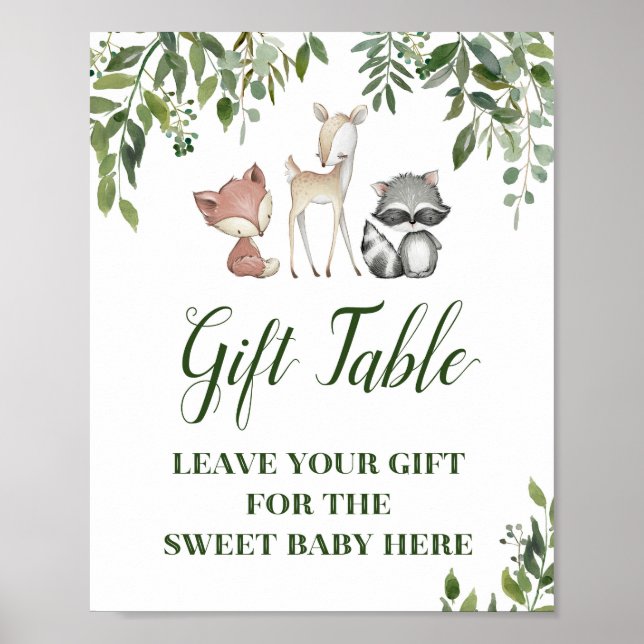 Green Woodland Table Sign - Gift table Sign 8x10 (Front)