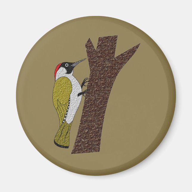 Green Woodpecker Illustration Magnet (Front)