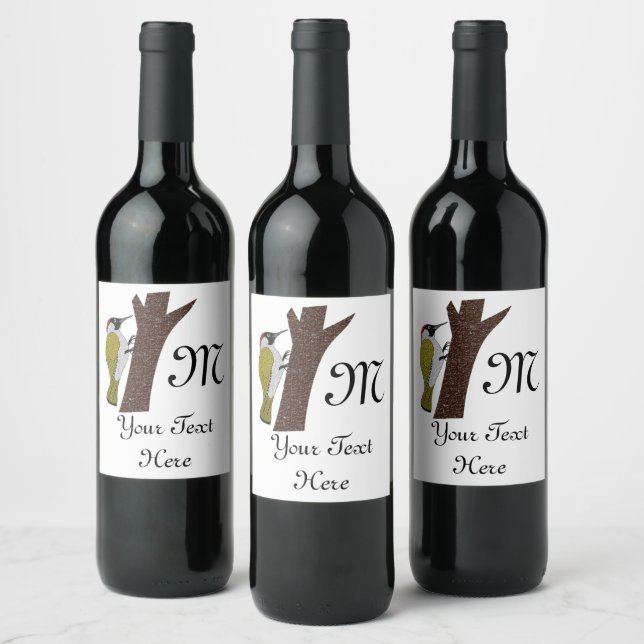 Green Woodpecker Illustration Wine Label (Bottles)