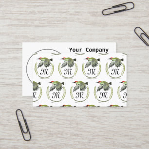 Green Woodpecker in Flight Monogram Business Card