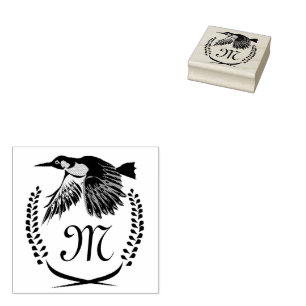 Green Woodpecker in Flight Monogram Rubber Stamp