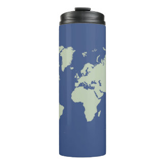 Green world Map in dark blue water Thermal Tumbler