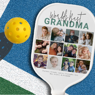 Green Worlds Best Grandma   Photo Collage Pickleball Paddle