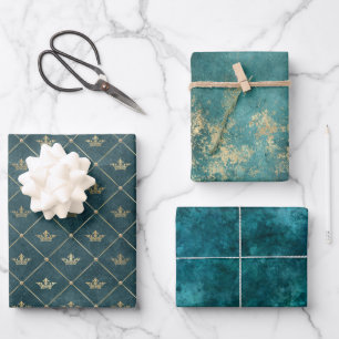 Green Wrapping Paper Flat Sheet Set of 3