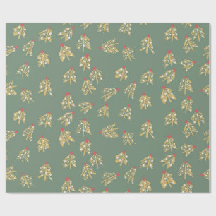 Green Wrapping Paper with Golden Trees