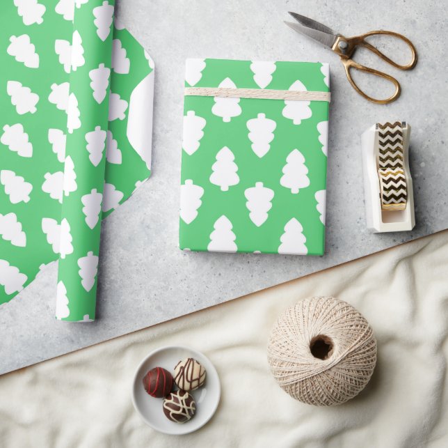 green wrapping paper with white christmas tree (Crafts)