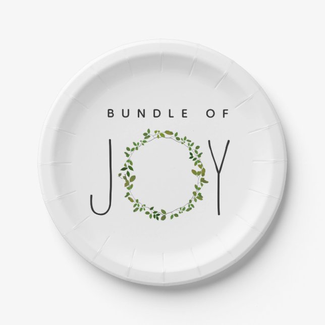 Green Wreath Bundle Of Joy Neutral Baby Shower Paper Plate (Front)