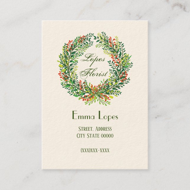 Green Wreath Business Card (Front)