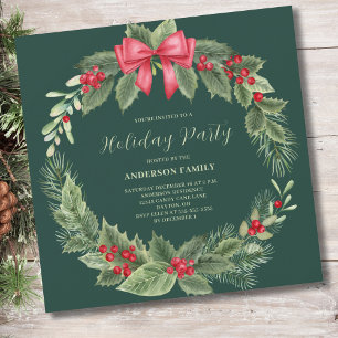 Green Wreath Christmas Holiday Party Invitation
