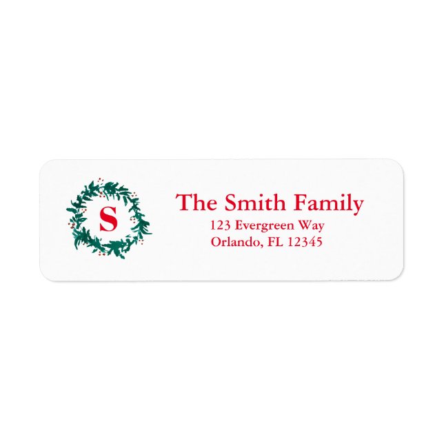 Green Wreath Christmas Monogram Return Address (Front)