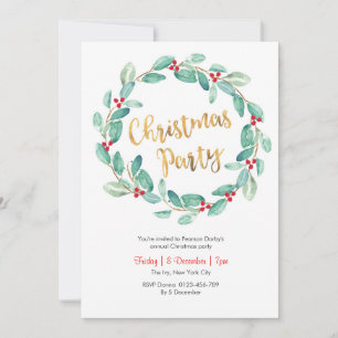 Green wreath Christmas party Invitation
