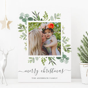 Green Wreath Custom Text Photo Christmas Holiday Card