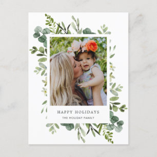 Green Wreath Custom Text Photo Holiday Postcard