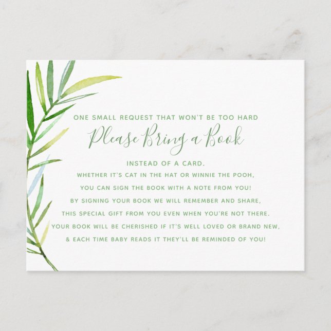 Green Wreath Leaves Bring Book Card Baby Shower (Front)