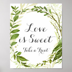 Green Wreath Love is Sweet Sign Poster Rustic Leaf