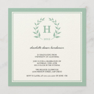 Green wreath monogram graduation class invitation