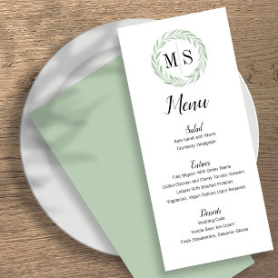 Green Wreath Monogram Wedding Menu