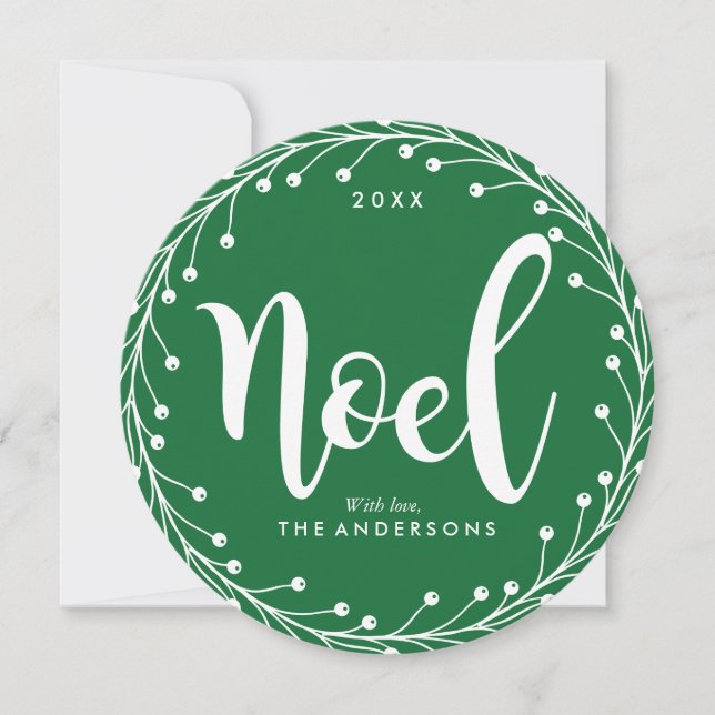 Green Wreath Noel Holiday Card (Front)
