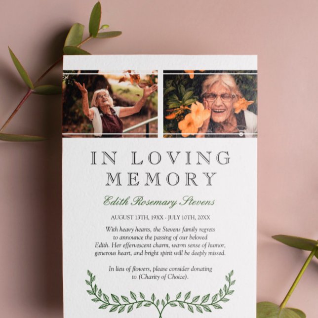 Green Wreath Photo In Loving Memory Announcement (Creator Uploaded)